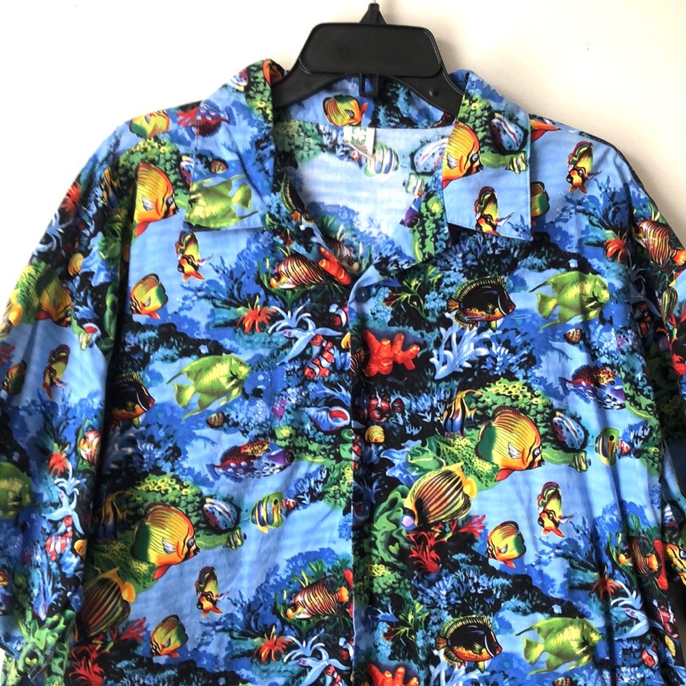 Murray Productions Blue Aquarium Short Sleeve Button Down Shirt size 2X - Picture 2 of 7